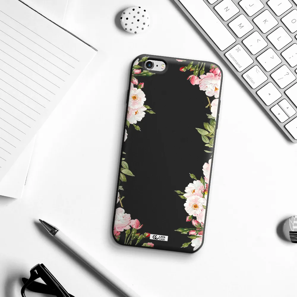 Watercolor Floral Frame Apple iPhone 6S Silicone black Case