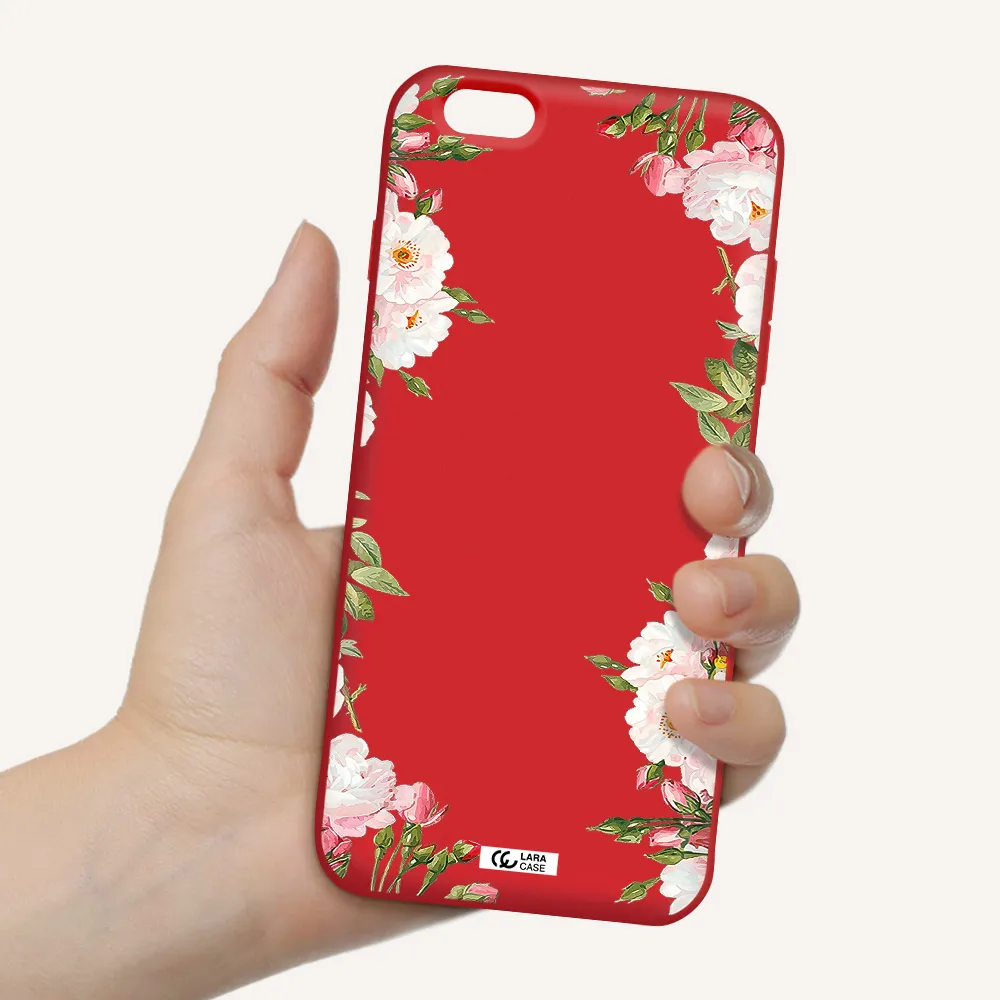 Watercolor Floral Frame Apple iPhone 6S Silicone Imperial Red Case