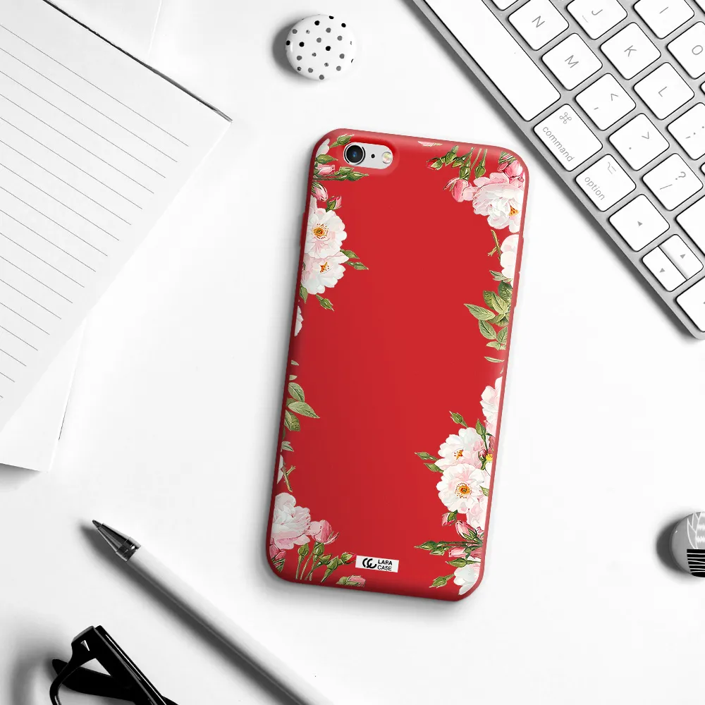 Watercolor Floral Frame Apple iPhone 6S Silicone Imperial Red Case