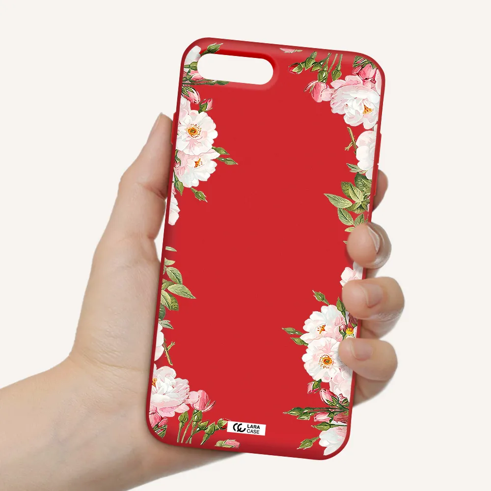 Watercolor Floral Frame Apple iPhone 7 plus Silicone Imperial Red Case