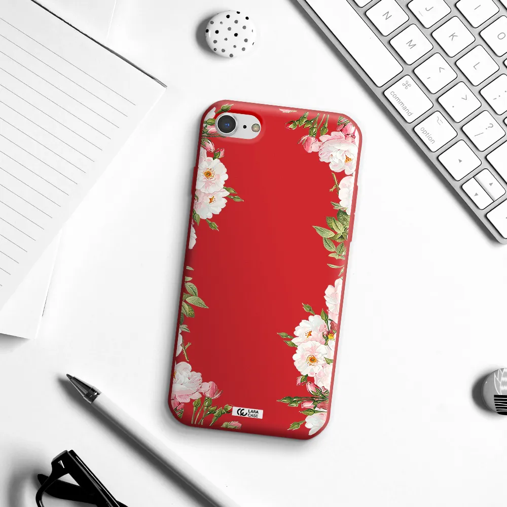 Watercolor Floral Frame Apple iPhone 7 Silicone Imperial Red Case