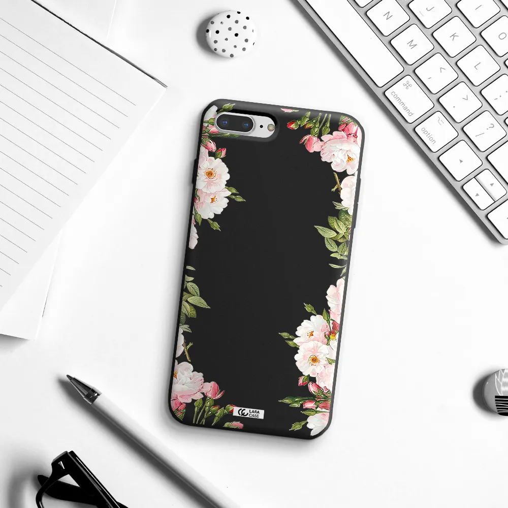 Watercolor Floral Frame Apple iPhone 8 plus Silicone black Case