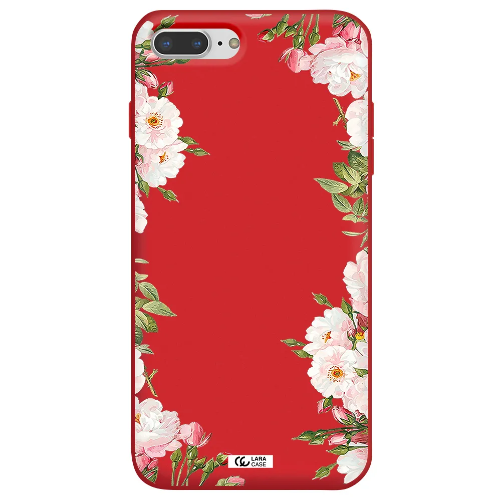 Watercolor Floral Frame Apple iPhone 8 plus Silicone Imperial Red Case
