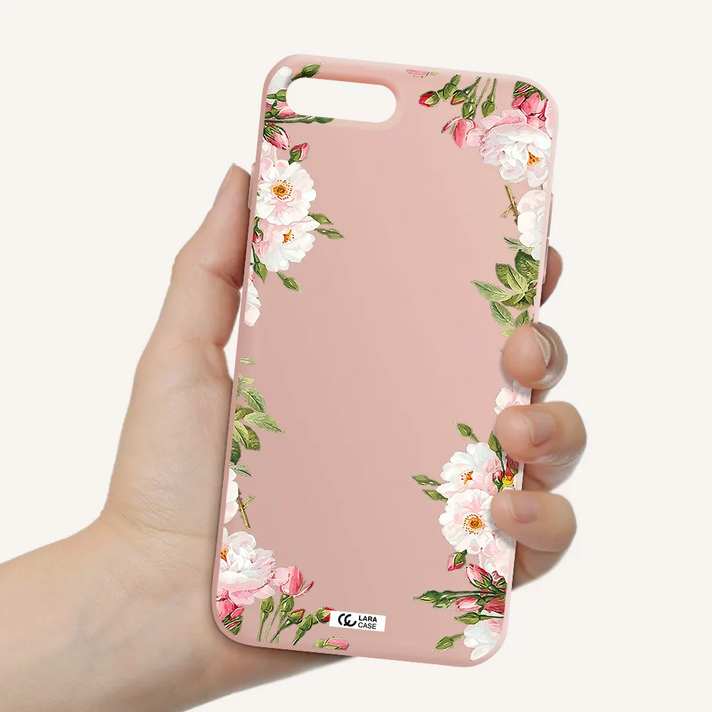 Watercolor Floral Frame Apple iPhone 8 plus Silicone pastel pink Case