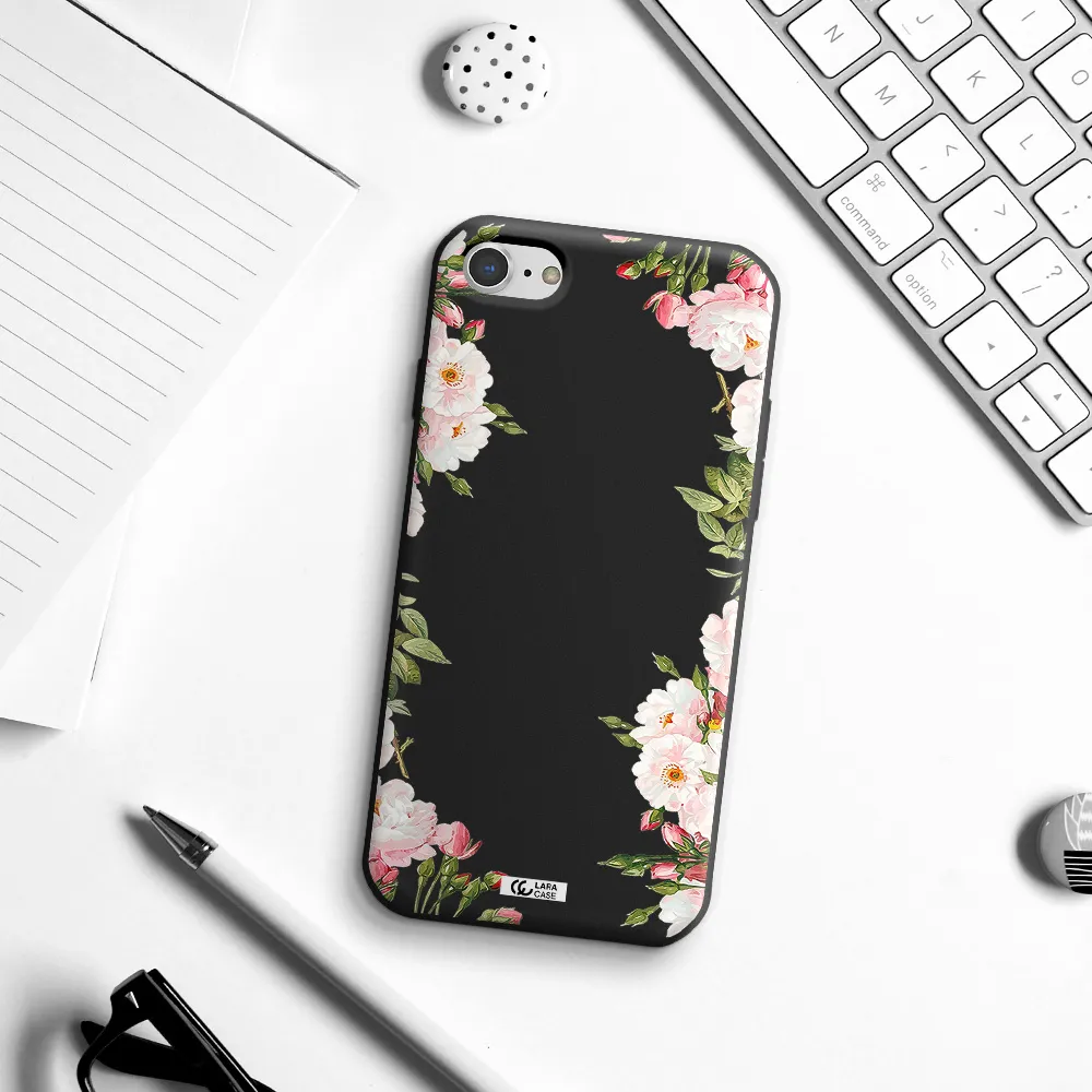 Watercolor Floral Frame Apple iPhone 8 Silicone black Case