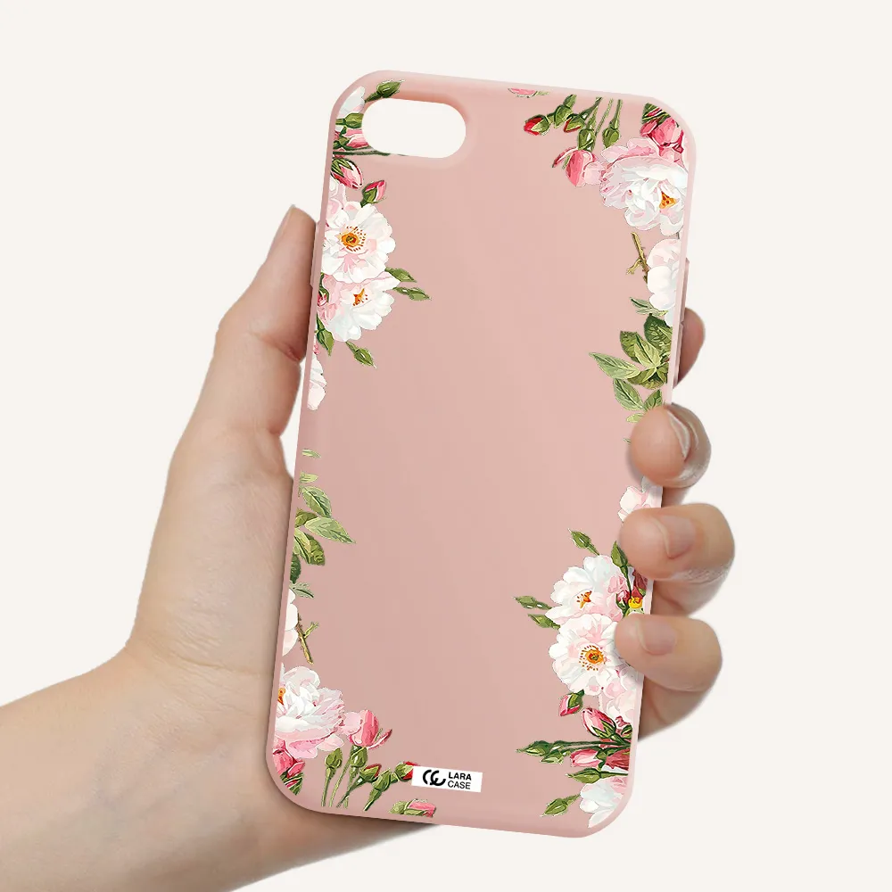 Watercolor Floral Frame Apple iPhone 8 Silicone pastel pink Case
