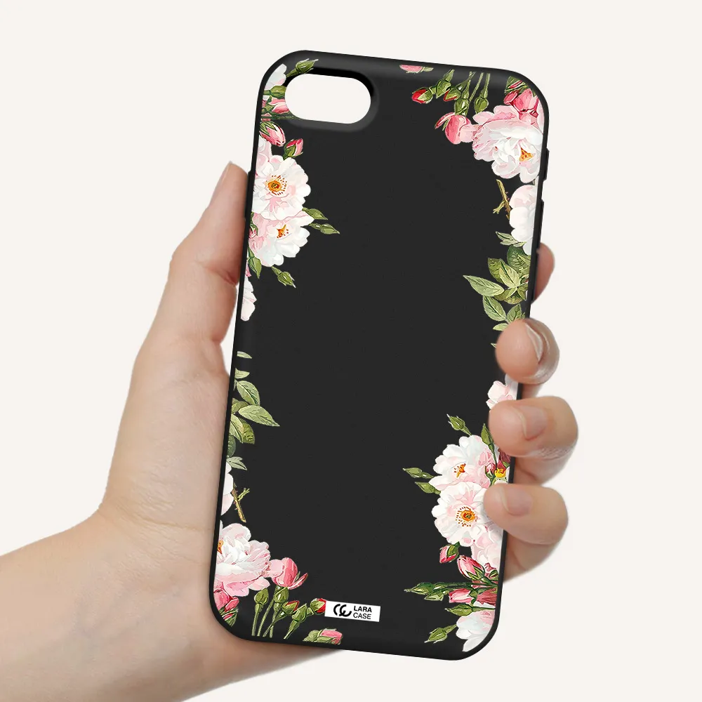 Watercolor Floral Frame Apple iPhone se 2020 Silicone black Case