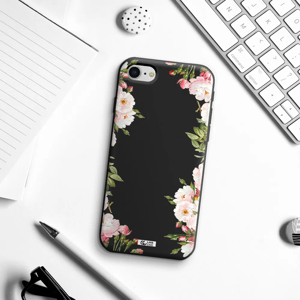 Watercolor Floral Frame Apple iPhone se 2020 Silicone black Case