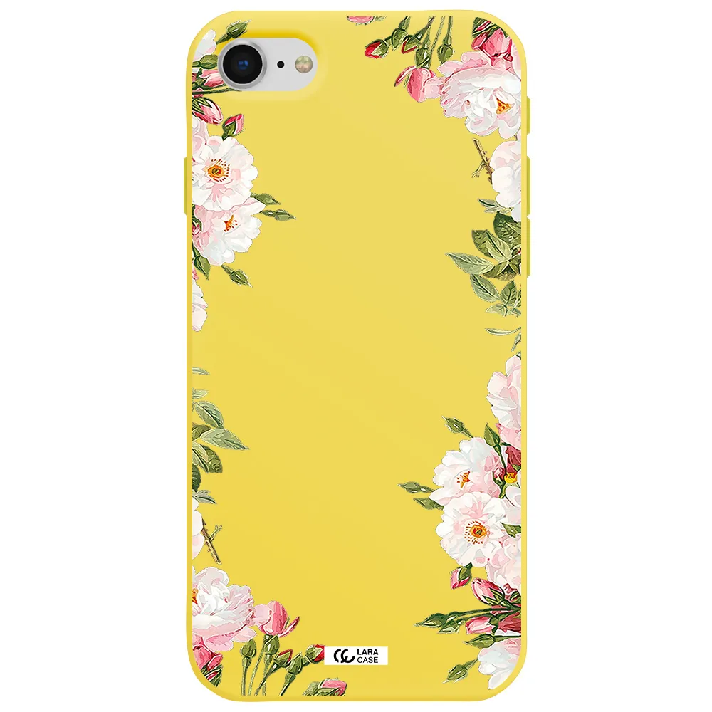 Watercolor Floral Frame Apple iPhone se 2020 Silicone canary yellow Case