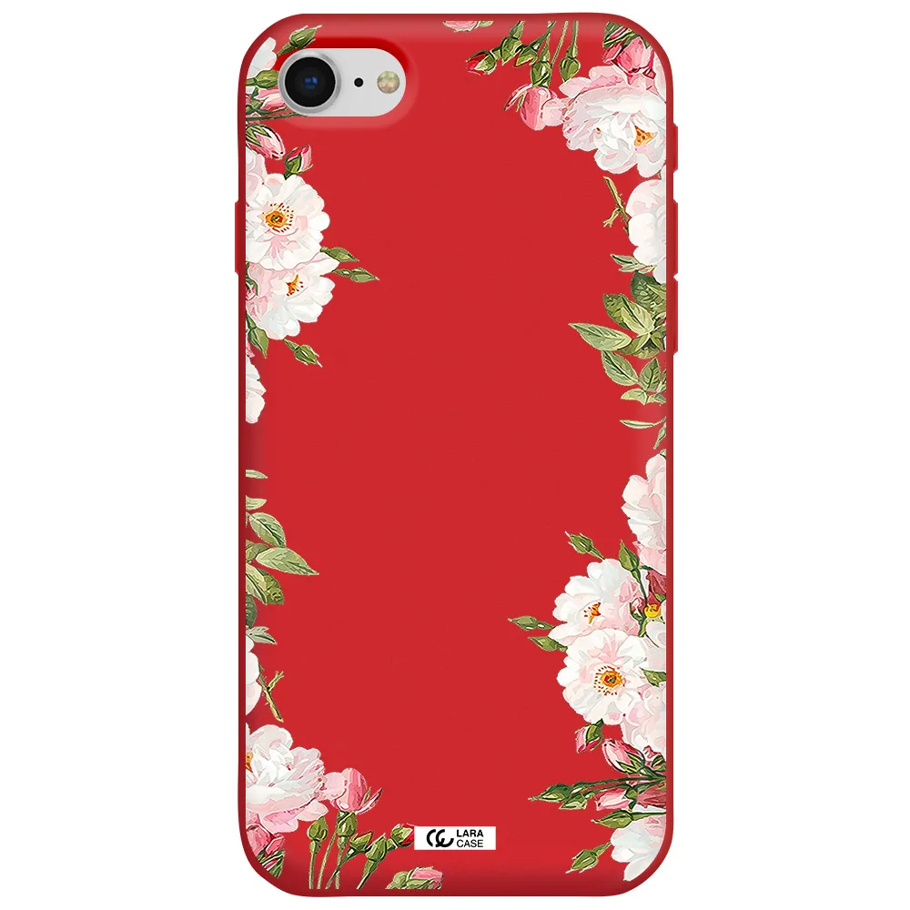 Watercolor Floral Frame Apple iPhone se 2020 Silicone Imperial Red Case