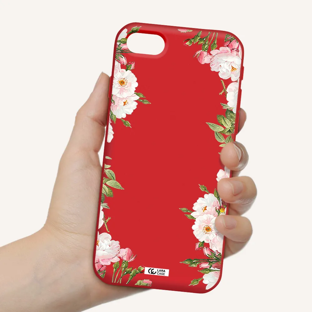 Watercolor Floral Frame Apple iPhone se 2020 Silicone Imperial Red Case