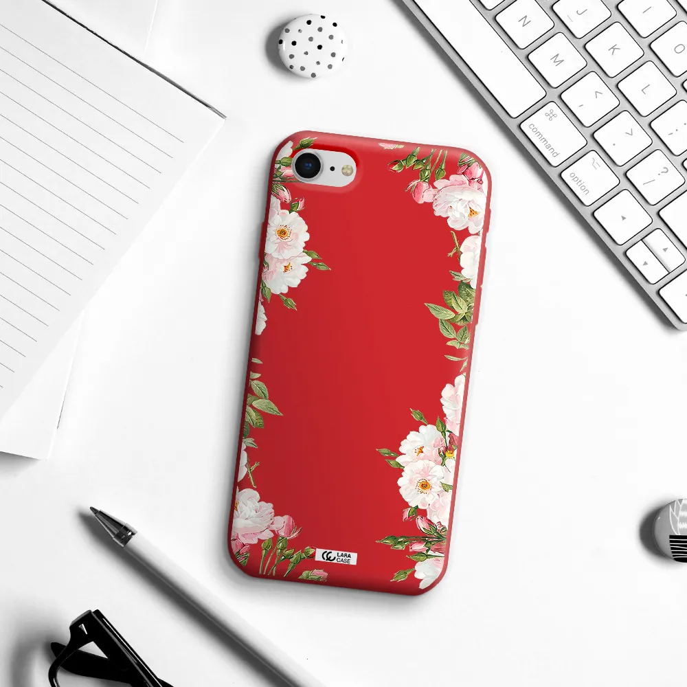Watercolor Floral Frame Apple iPhone se 2020 Silicone Imperial Red Case