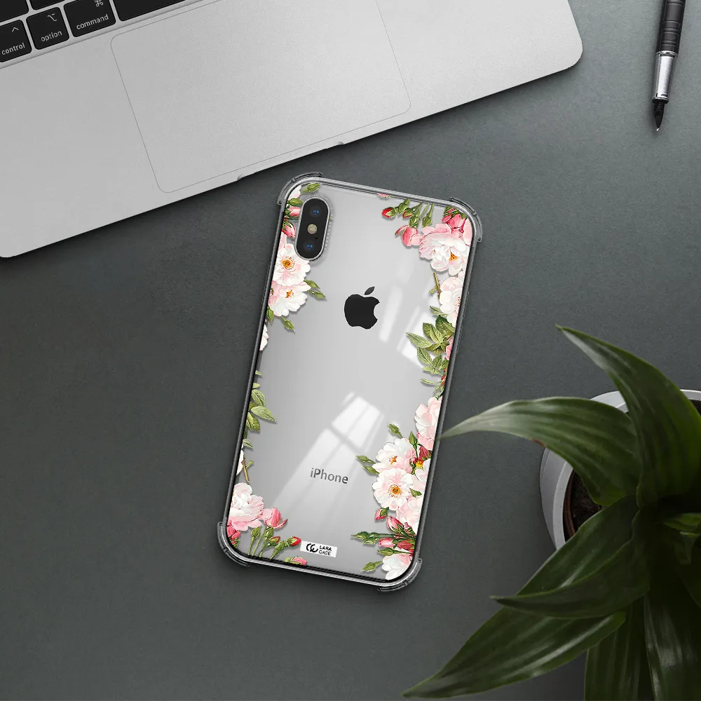 Watercolor Floral Frame Apple iPhone X Clear PC Case