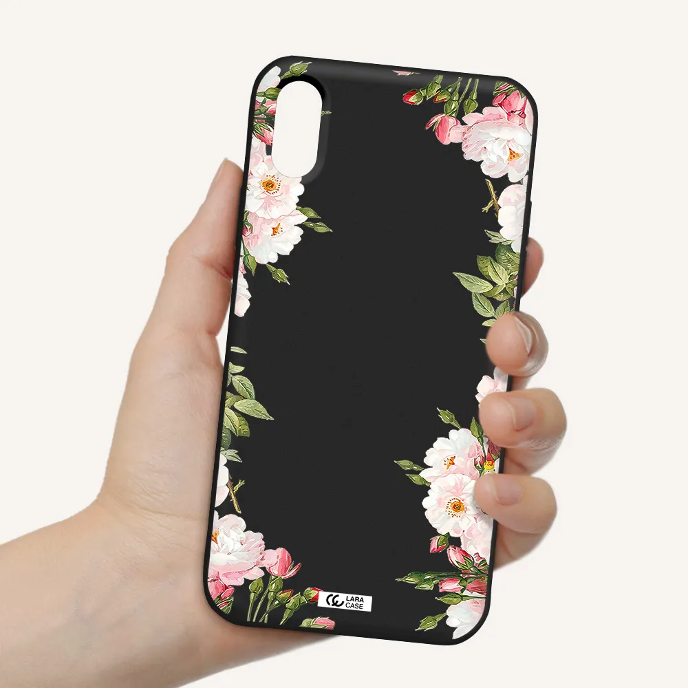 Watercolor Floral Frame Apple iPhone X Silicone black Case