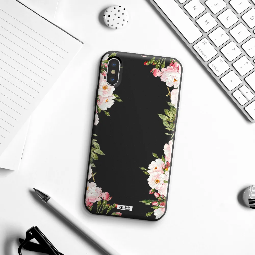 Watercolor Floral Frame Apple iPhone X Silicone black Case