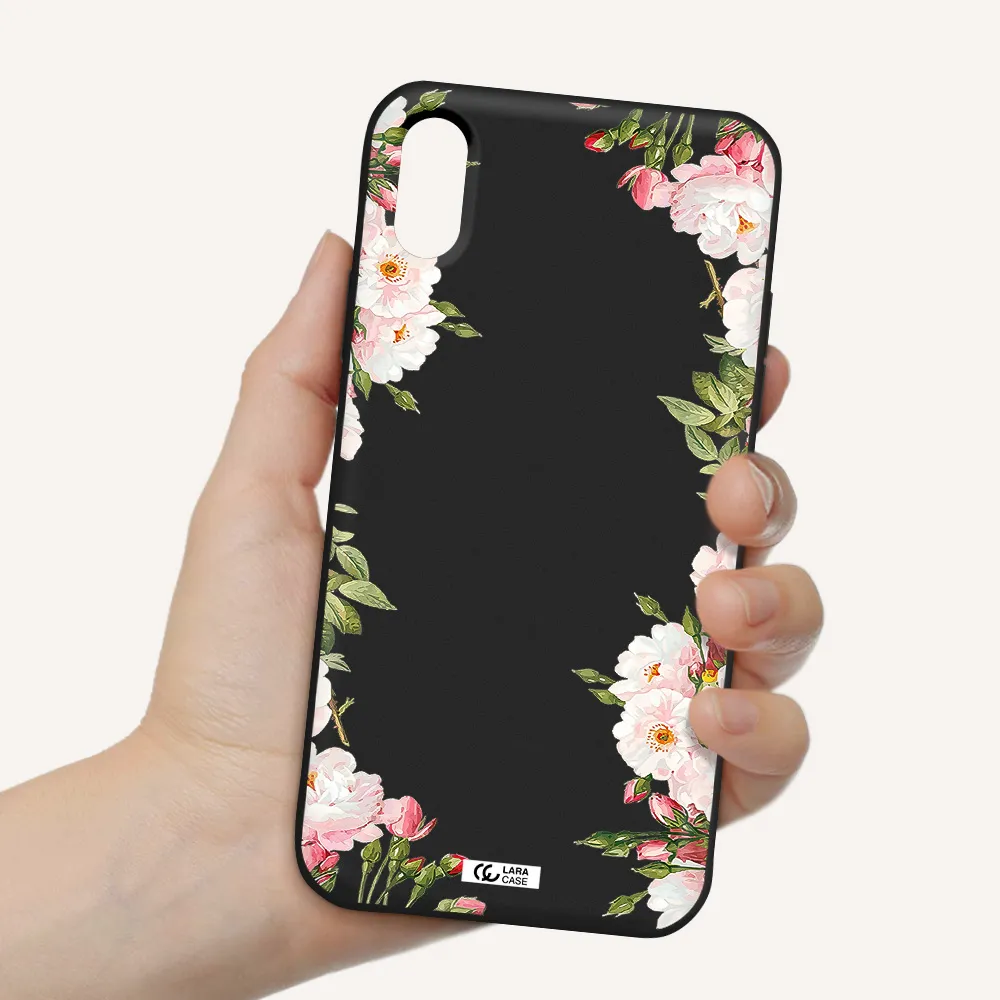 Watercolor Floral Frame Apple iPhone XS Silicone black Case