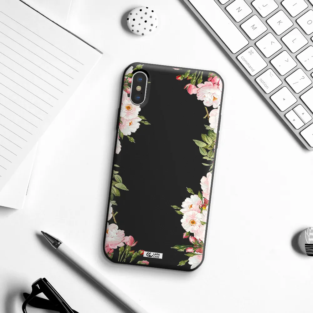 Watercolor Floral Frame Apple iPhone XS Silicone black Case