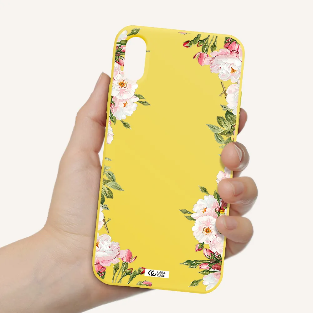 Watercolor Floral Frame Apple iPhone XS Silicone canary yellow Case