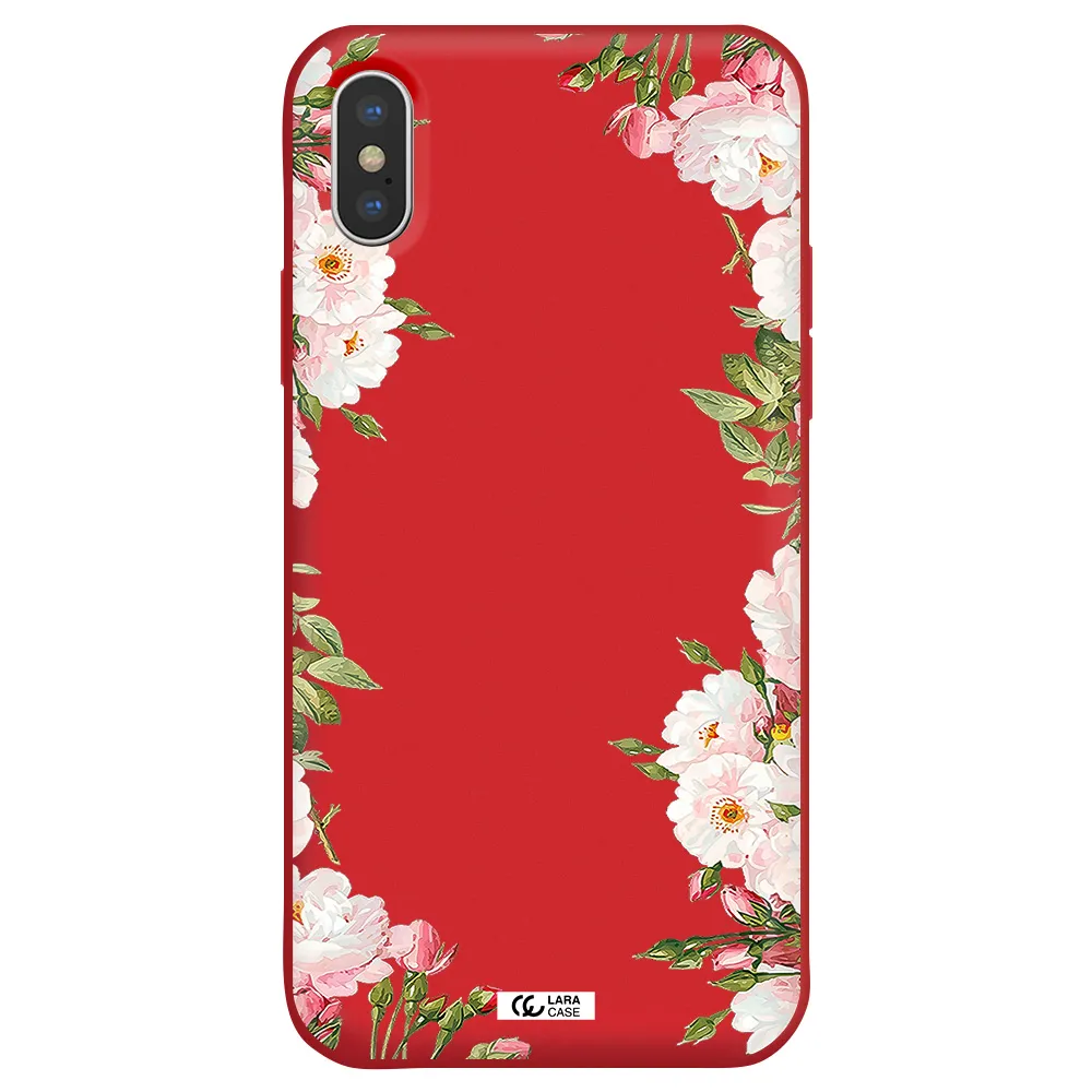 Watercolor Floral Frame Apple iPhone XS Silicone Imperial Red Case