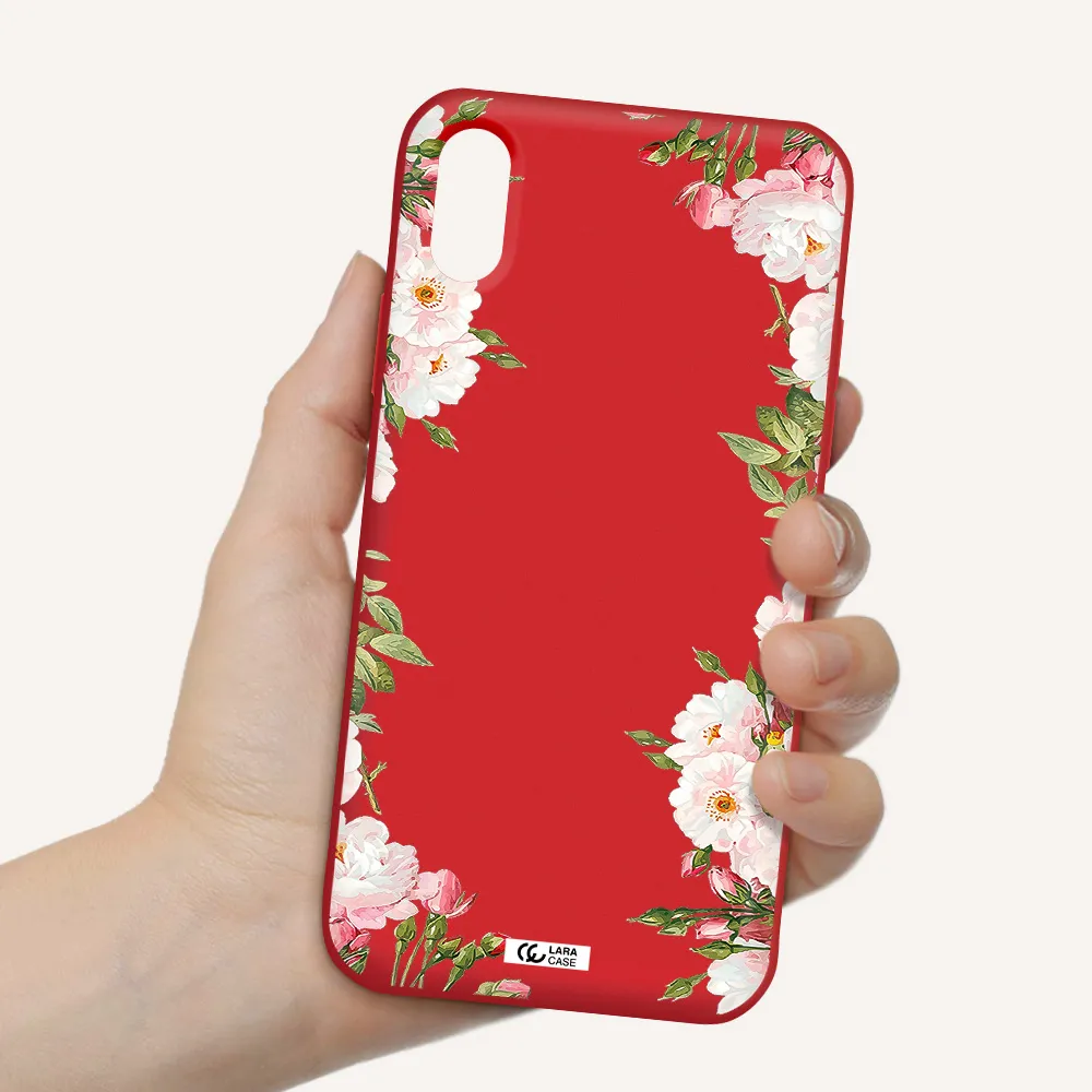 Watercolor Floral Frame Apple iPhone XS Silicone Imperial Red Case