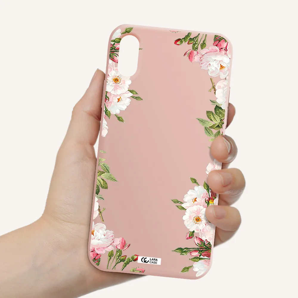 Watercolor Floral Frame Apple iPhone XS Silicone pastel pink Case