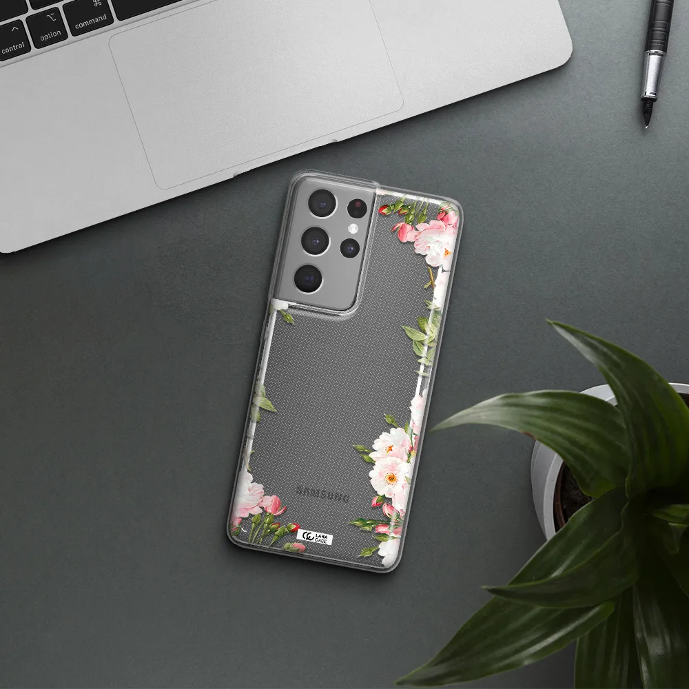 Watercolor Floral Frame Samsung S21 Ultra Clear TPU Case