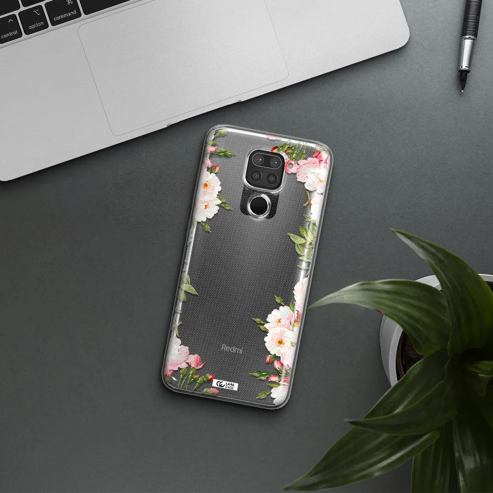 Watercolor Floral Frame Xiaomi Redmi Note 9 Clear TPU Case