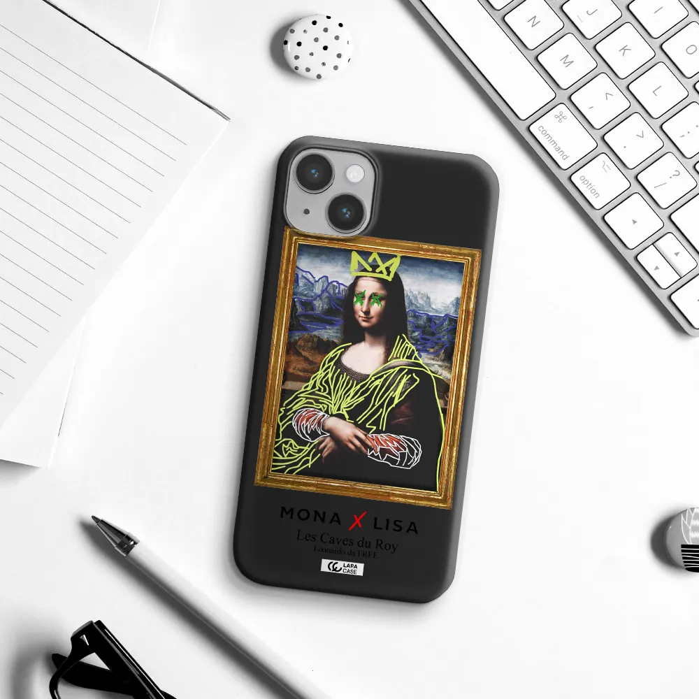 Monalisa Pop Art Apple iPhone 14 plus Silicone black Case