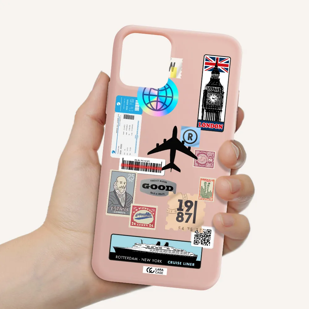 Stamp Stickers Apple iPhone 11 pro max Silicone pastel pink Case
