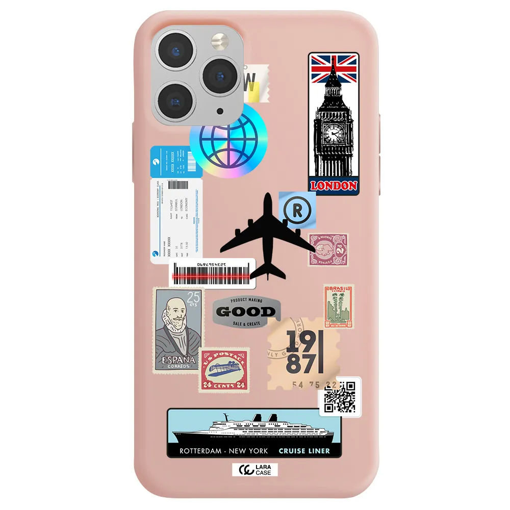 Stamp Stickers Apple iPhone 11 pro Silicone pastel pink Case