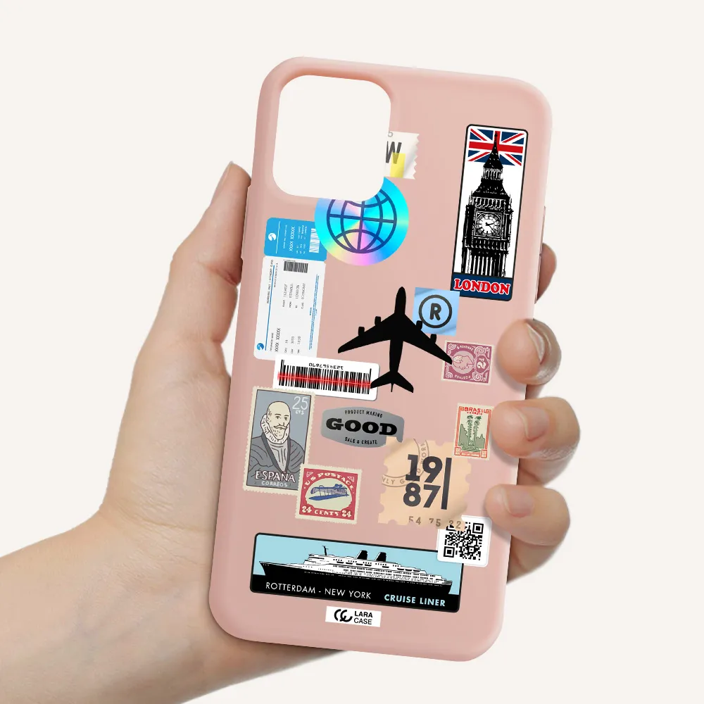 Stamp Stickers Apple iPhone 11 pro Silicone pastel pink Case