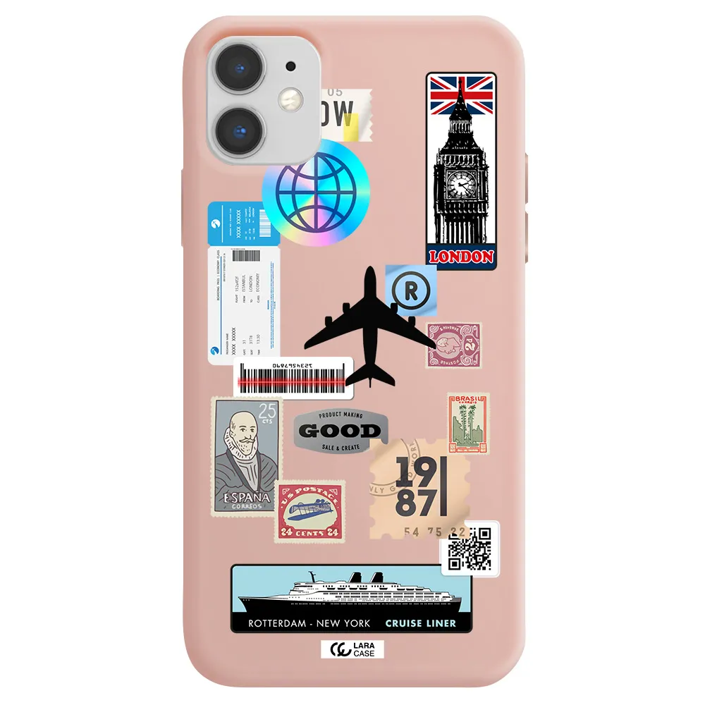 Stamp Stickers Apple iPhone 11 Silicone pastel pink Case