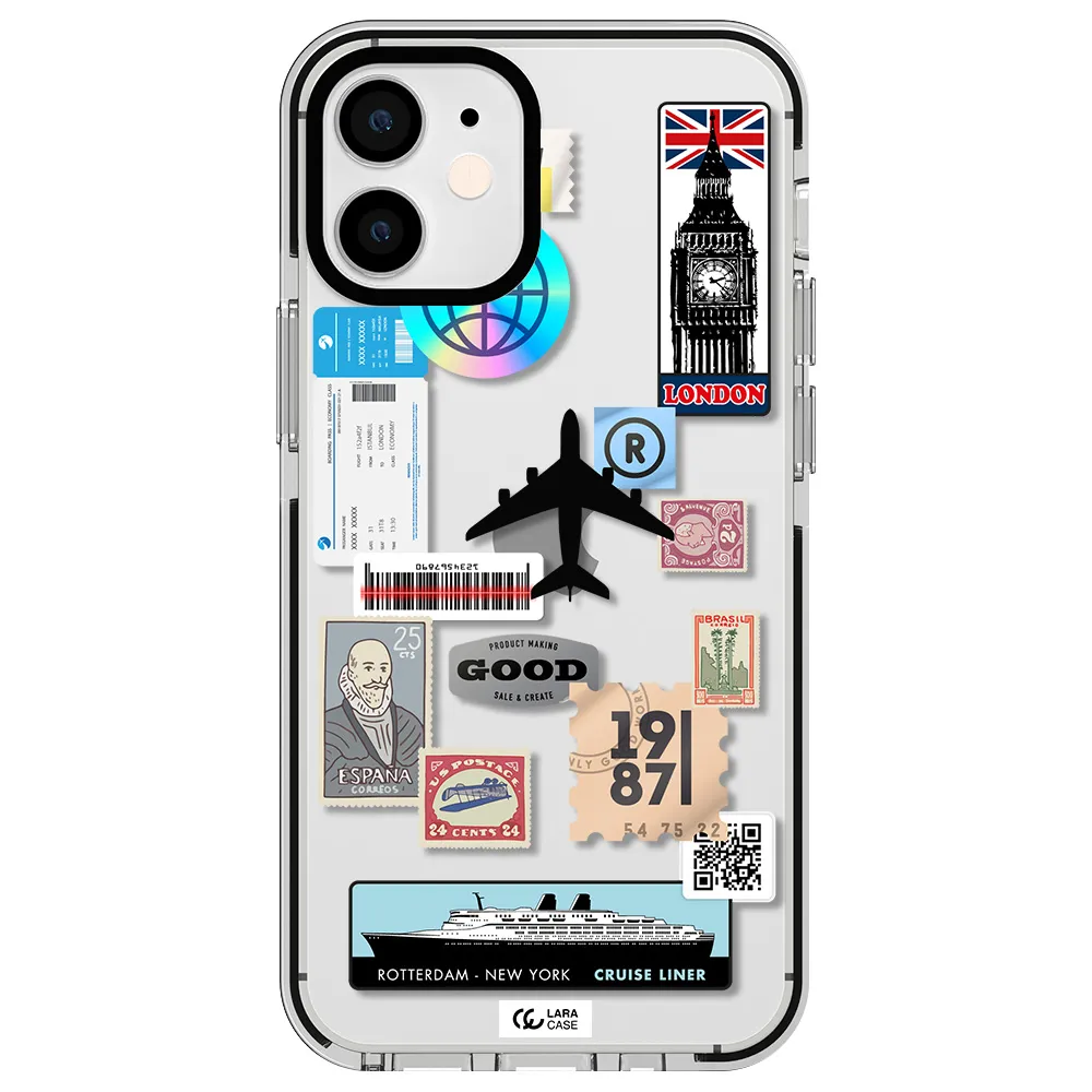 Stamp Stickers Apple iPhone 12 mini impact black border Case