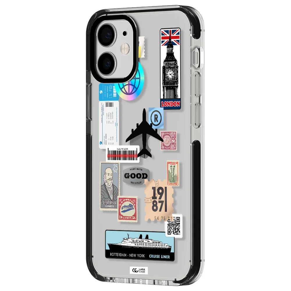 Stamp Stickers Apple iPhone 12 mini impact black border Case