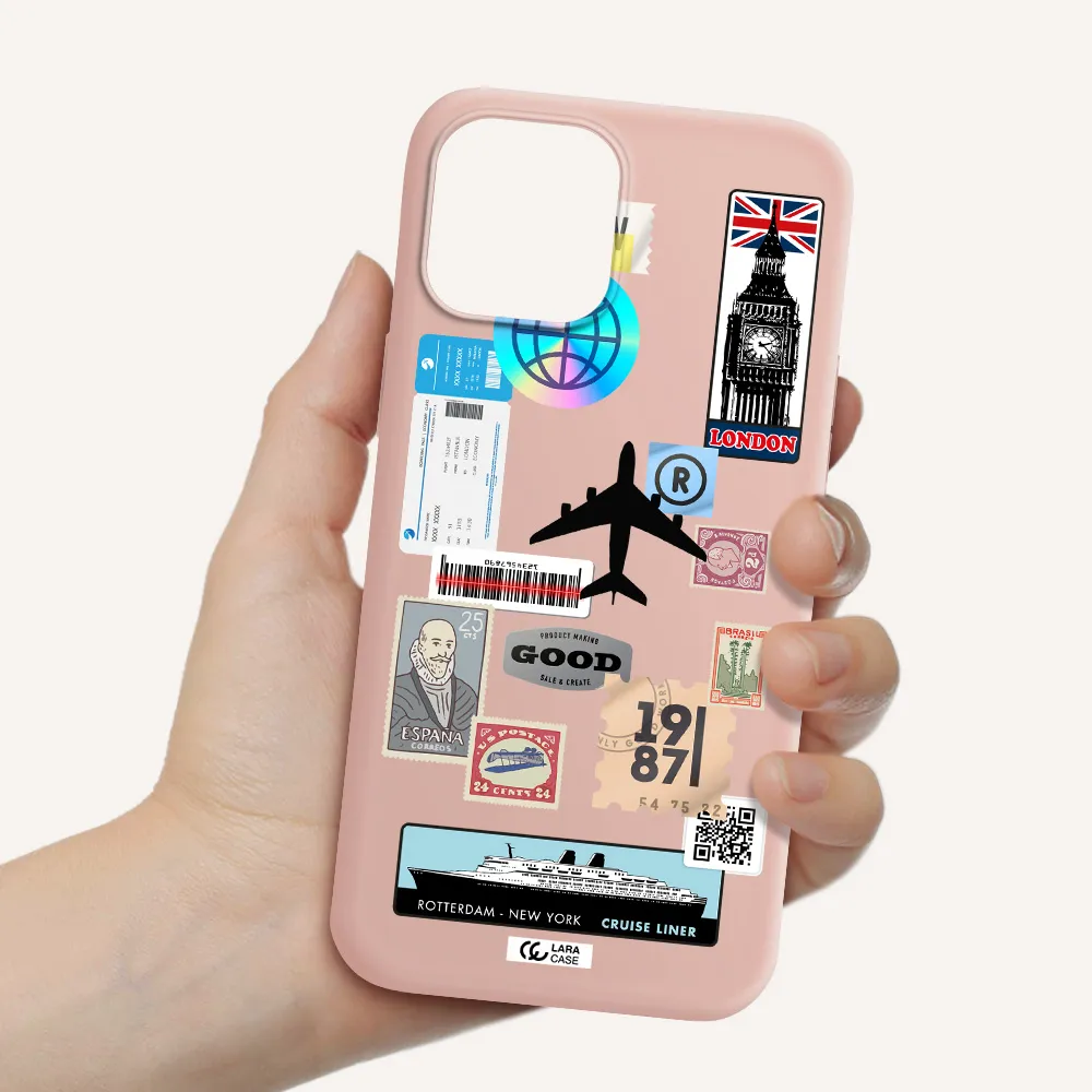 Stamp Stickers Apple iPhone 12 pro max Silicone pastel pink Case
