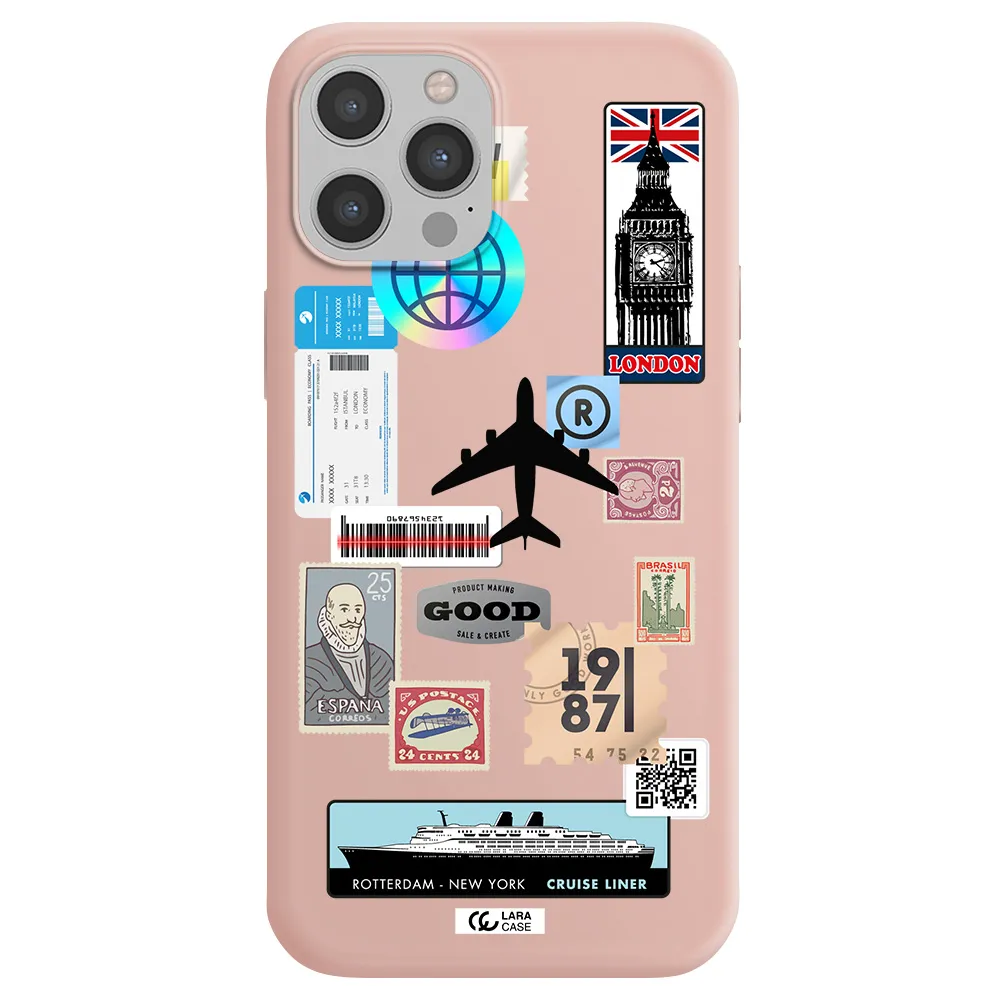 Stamp Stickers Apple iPhone 12 pro Silicone pastel pink Case