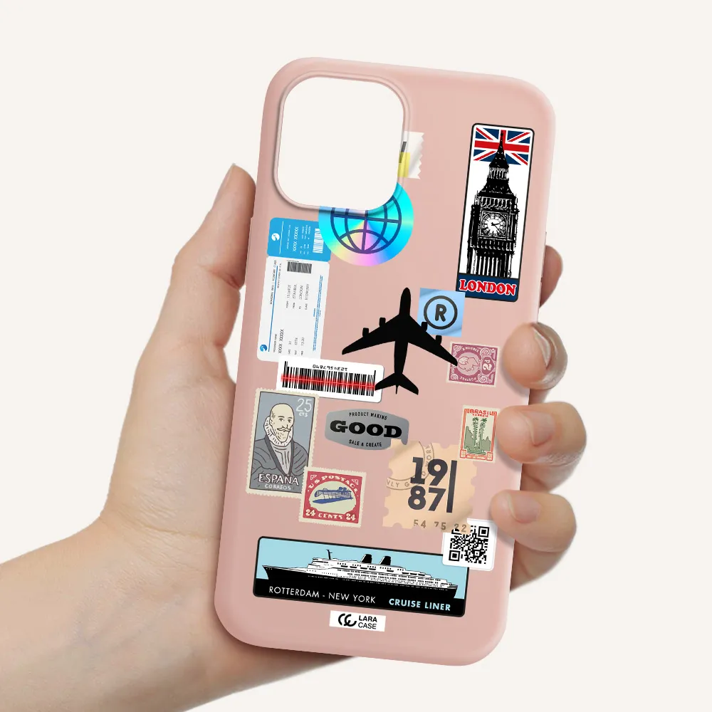 Stamp Stickers Apple iPhone 12 pro Silicone pastel pink Case