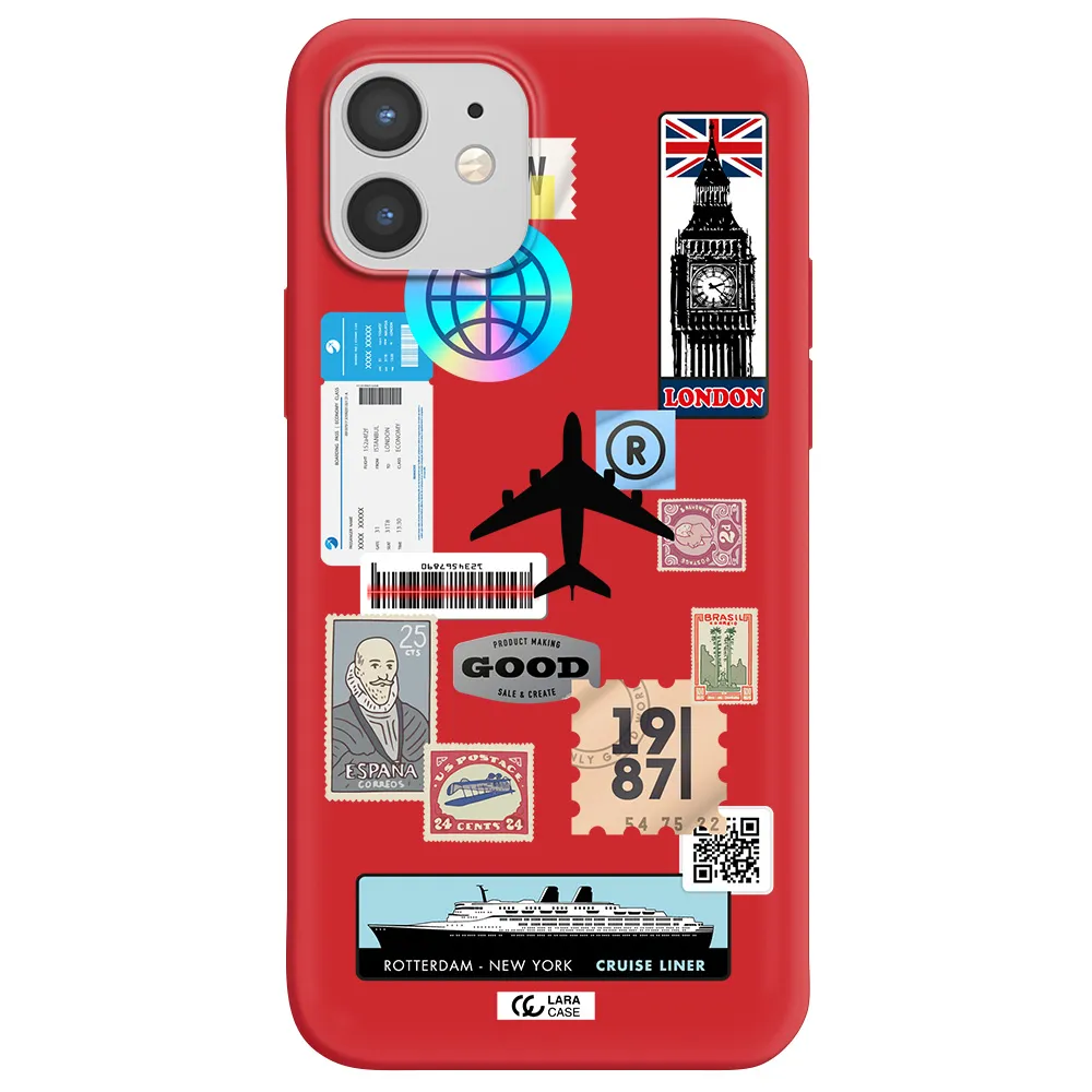 Stamp Stickers Apple iPhone 12 Silicone Imperial Red Case