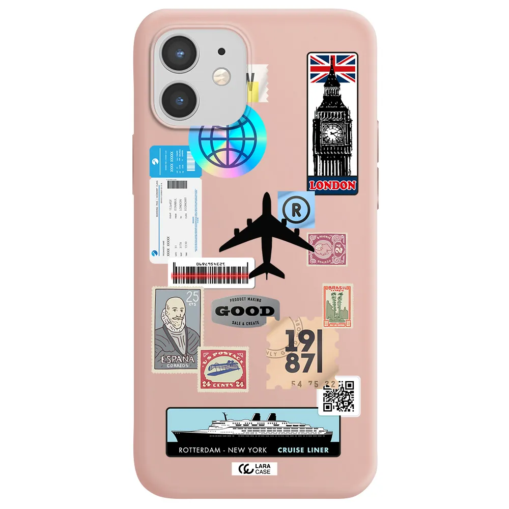 Stamp Stickers Apple iPhone 12 Silicone pastel pink Case