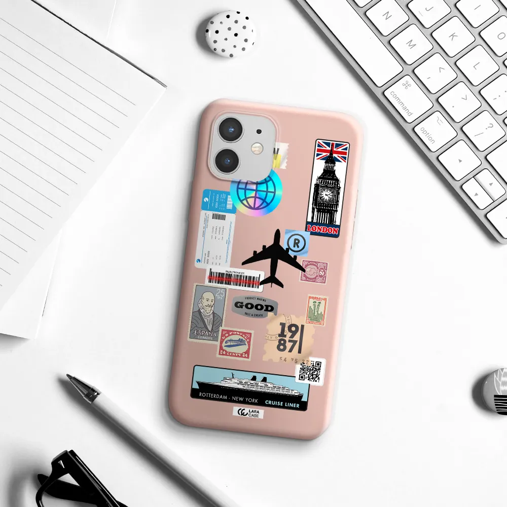 Stamp Stickers Apple iPhone 12 Silicone pastel pink Case