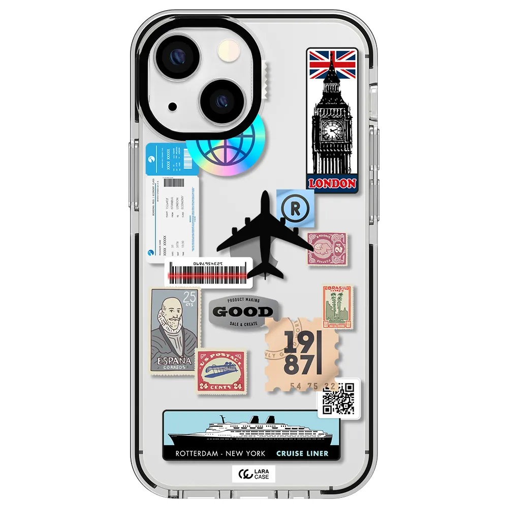 Stamp Stickers Apple iPhone 13 mini impact black border Case