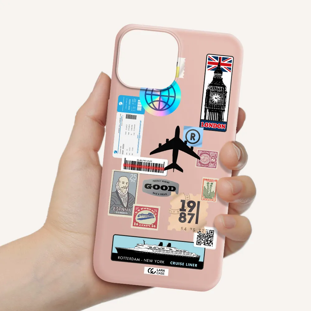 Stamp Stickers Apple iPhone 13 Silicone pastel pink Case
