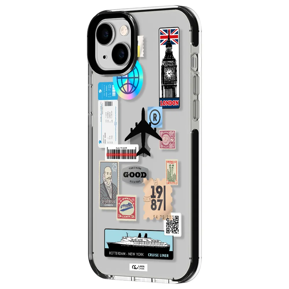 Stamp Stickers Apple iPhone 14 plus impact black border Case