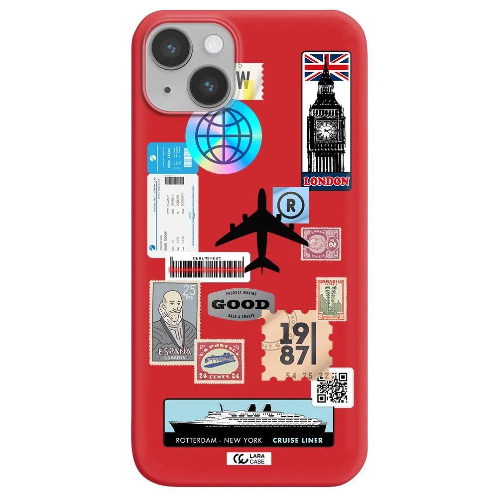 Stamp Stickers Apple iPhone 14 plus Silicone Imperial Red Case