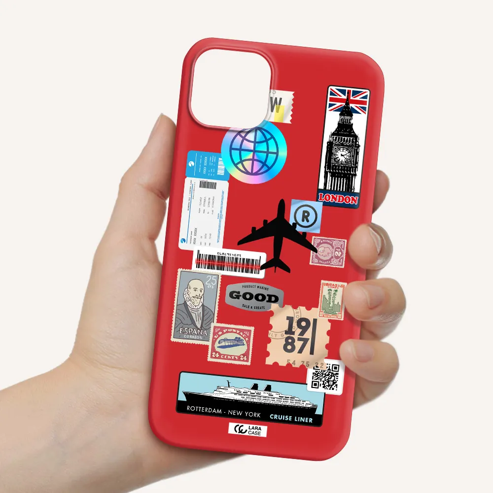 Stamp Stickers Apple iPhone 14 plus Silicone Imperial Red Case
