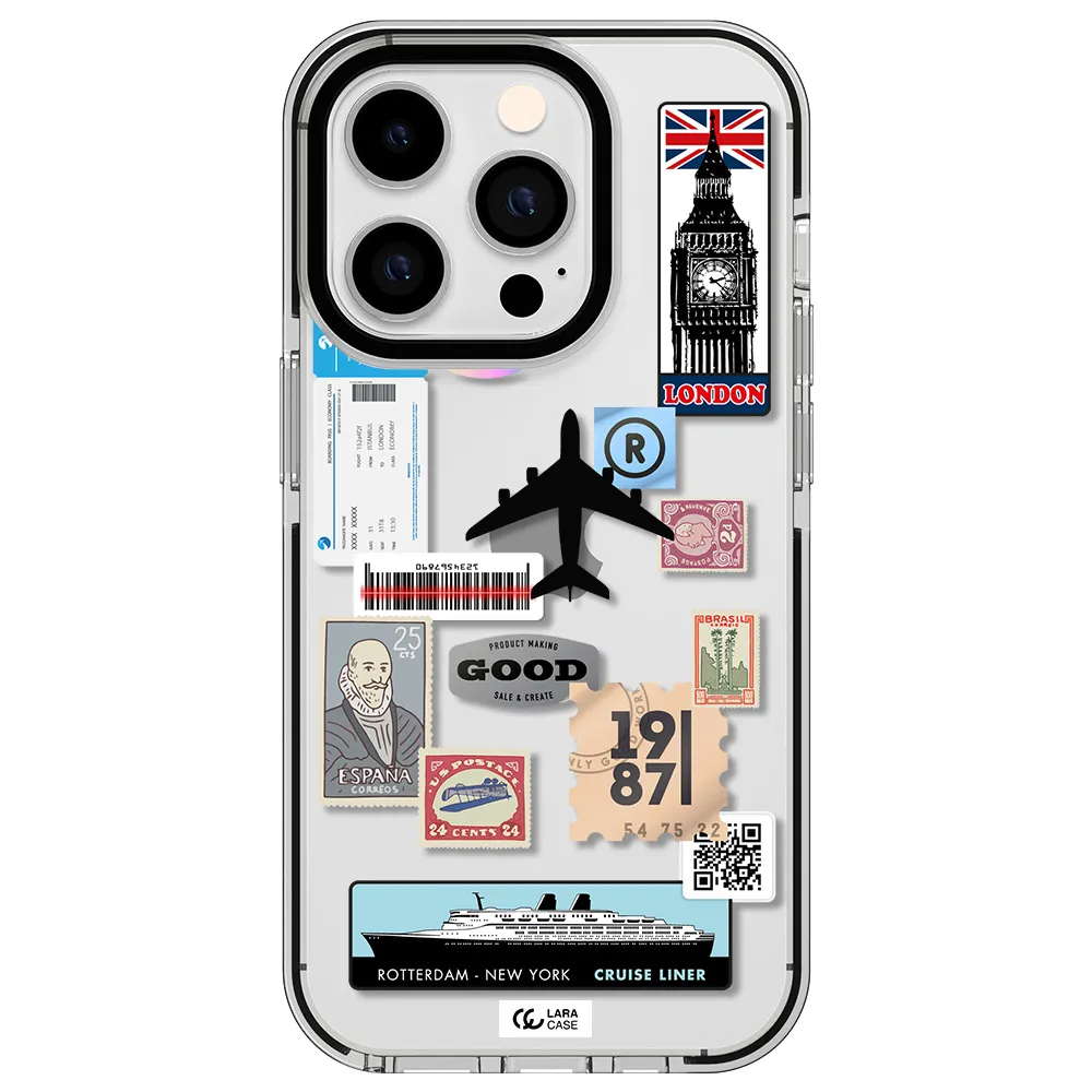 Stamp Stickers Apple iPhone 14 pro impact black border Case