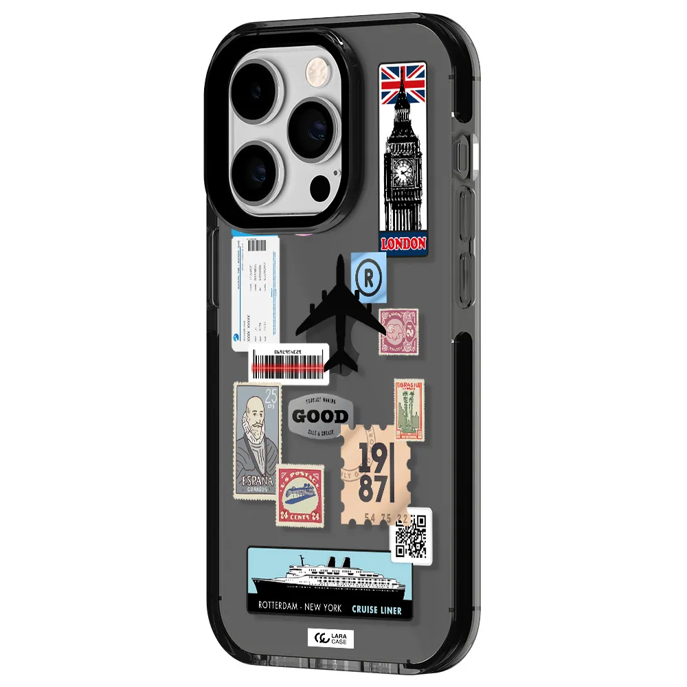 Stamp Stickers Apple iPhone 14 pro impact Smoke Black Case