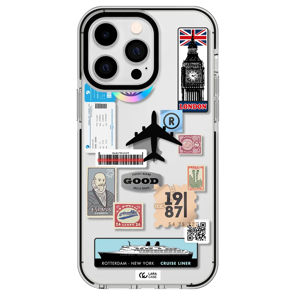 Stamp Stickers Apple iPhone 14 pro max impact black border Case