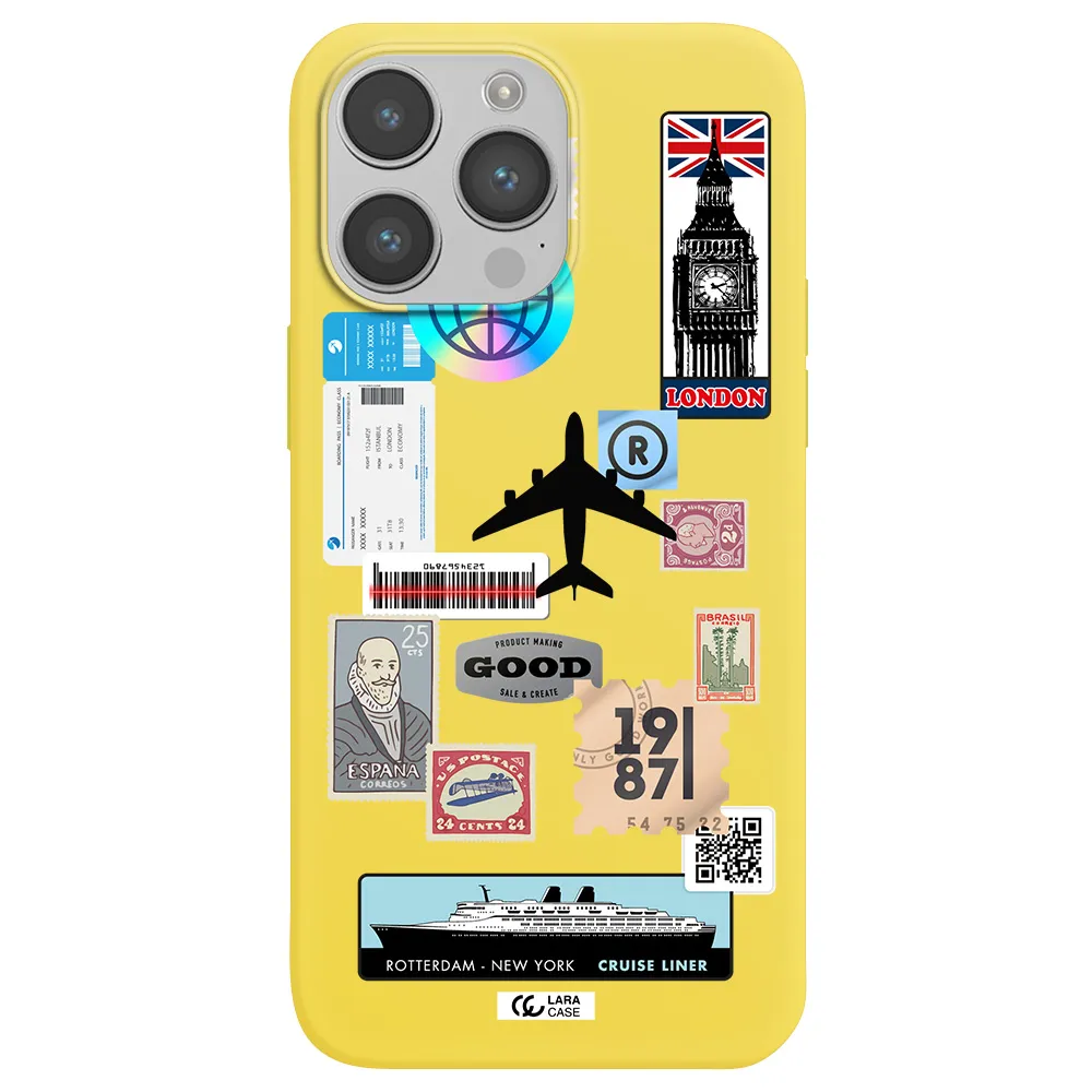 Stamp Stickers Apple iPhone 14 pro Silicone canary yellow Case