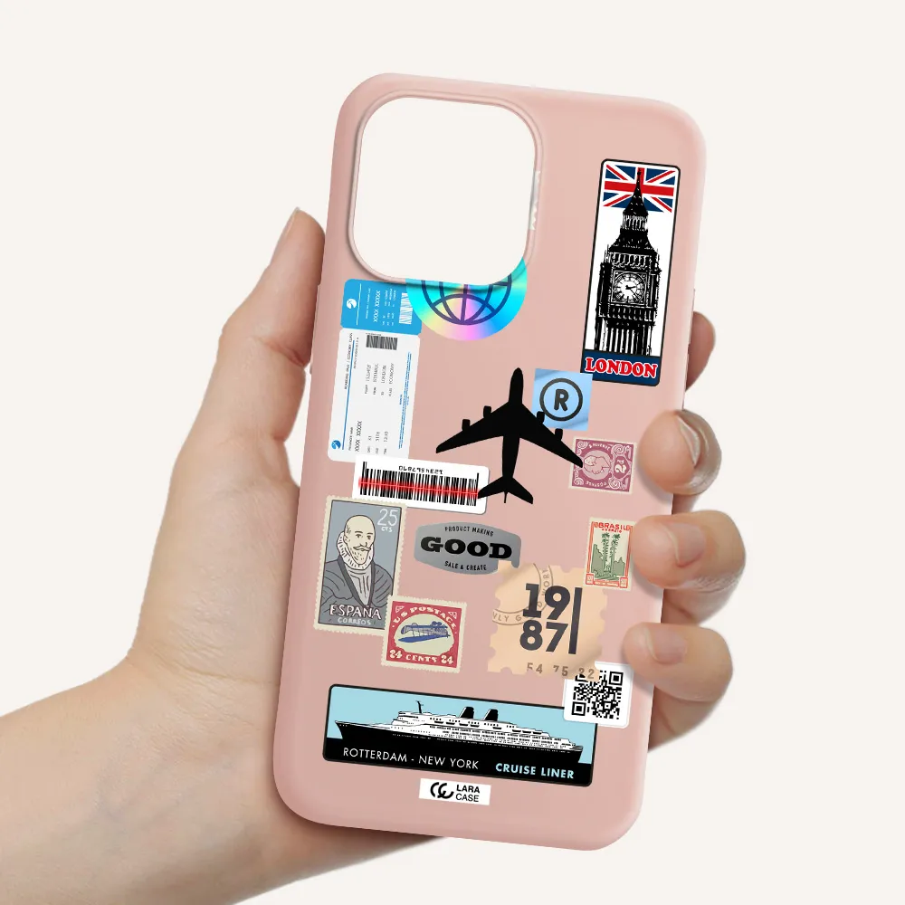 Stamp Stickers Apple iPhone 14 pro Silicone pastel pink Case